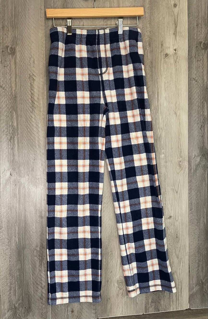 Lands’ End Boys Size 16 Fleece Pajama Pants Blue Plaid Sleep Lounge Pants